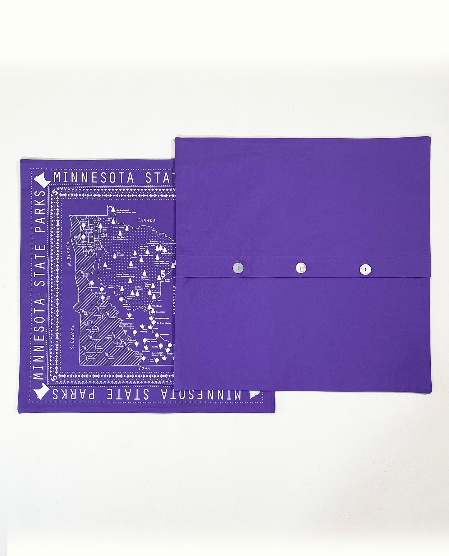 Back View of Bandanna Pillow Cover with Shell Buttons, Purple, Handcrafted by Natalija Walbridge for Dock 5