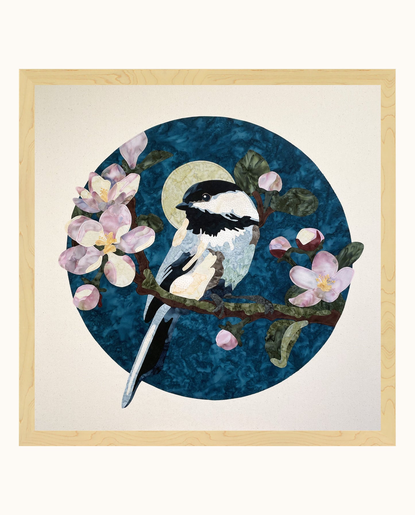 Fabric Collage Art - Chickadee