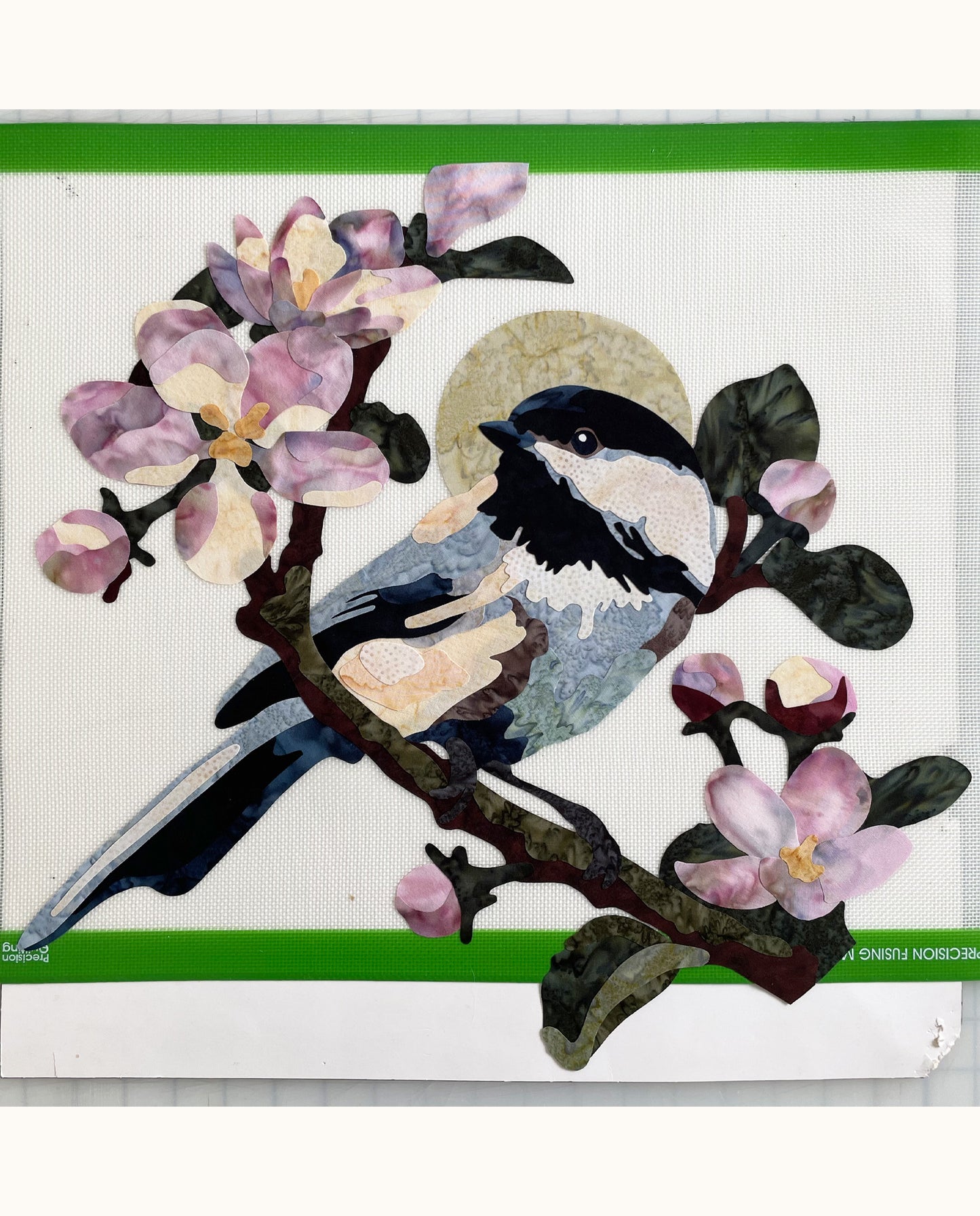 Fabric Collage Art - Chickadee
