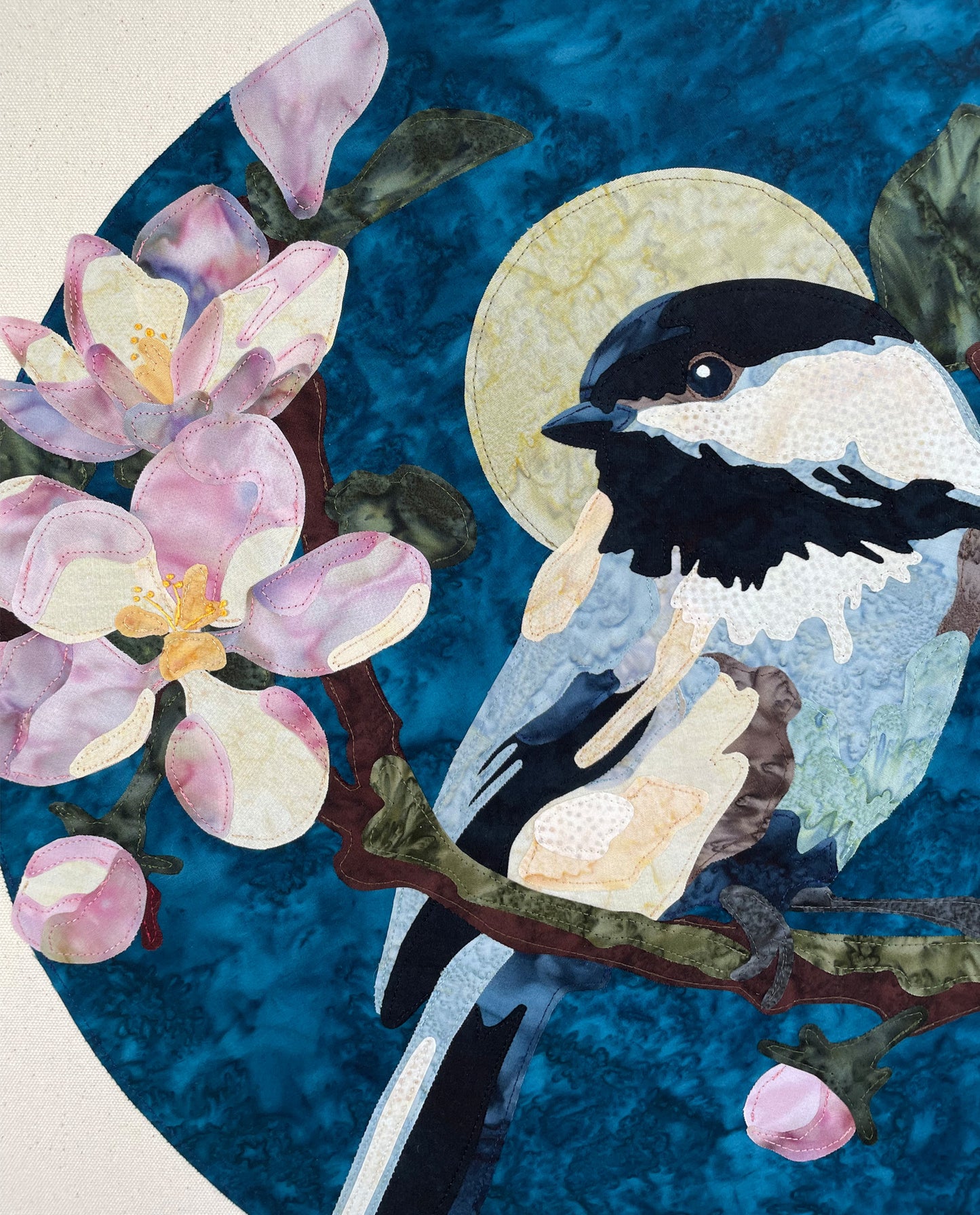 Fabric Collage Art - Chickadee