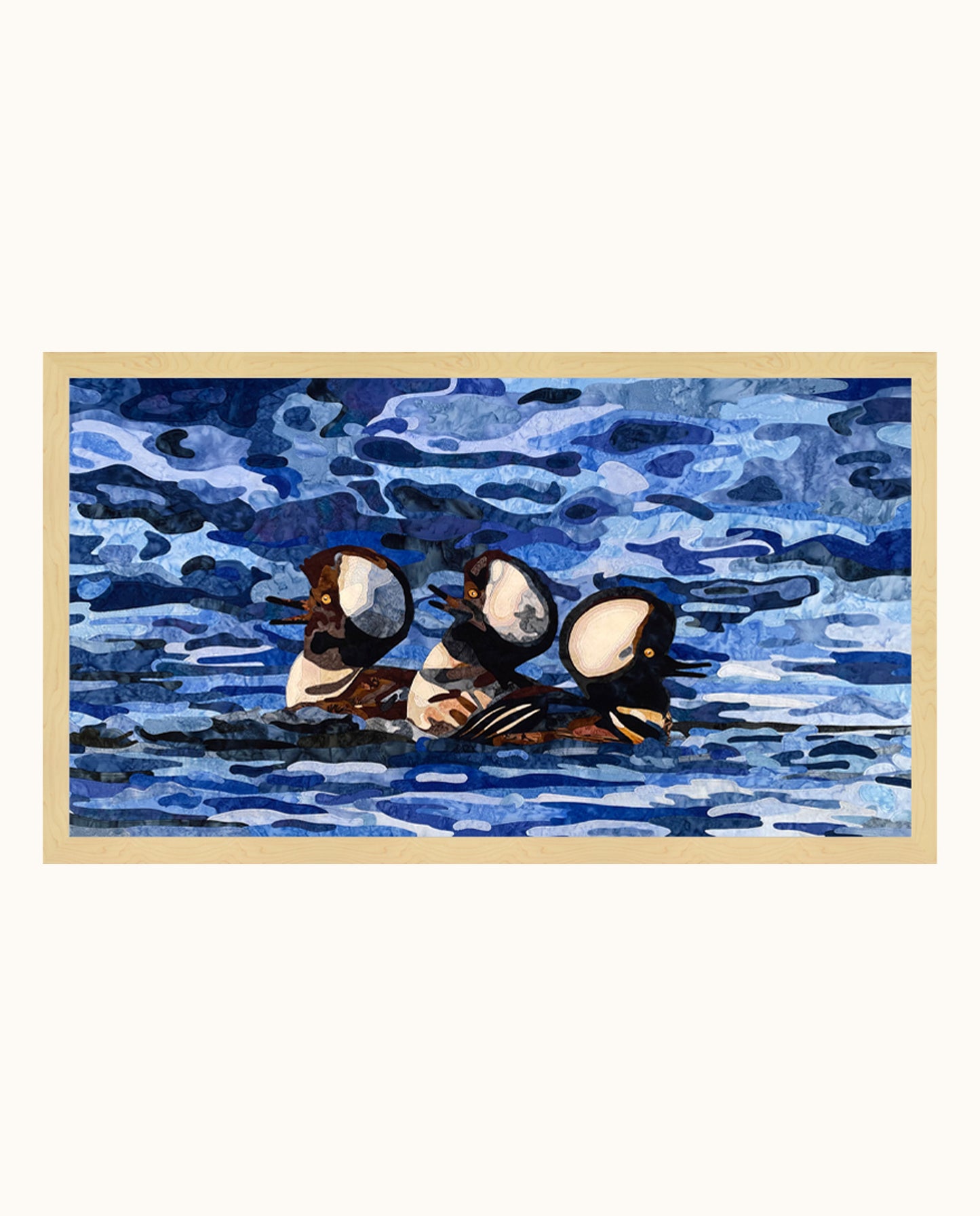 Fabric Collage Art - Hooded Mergansers