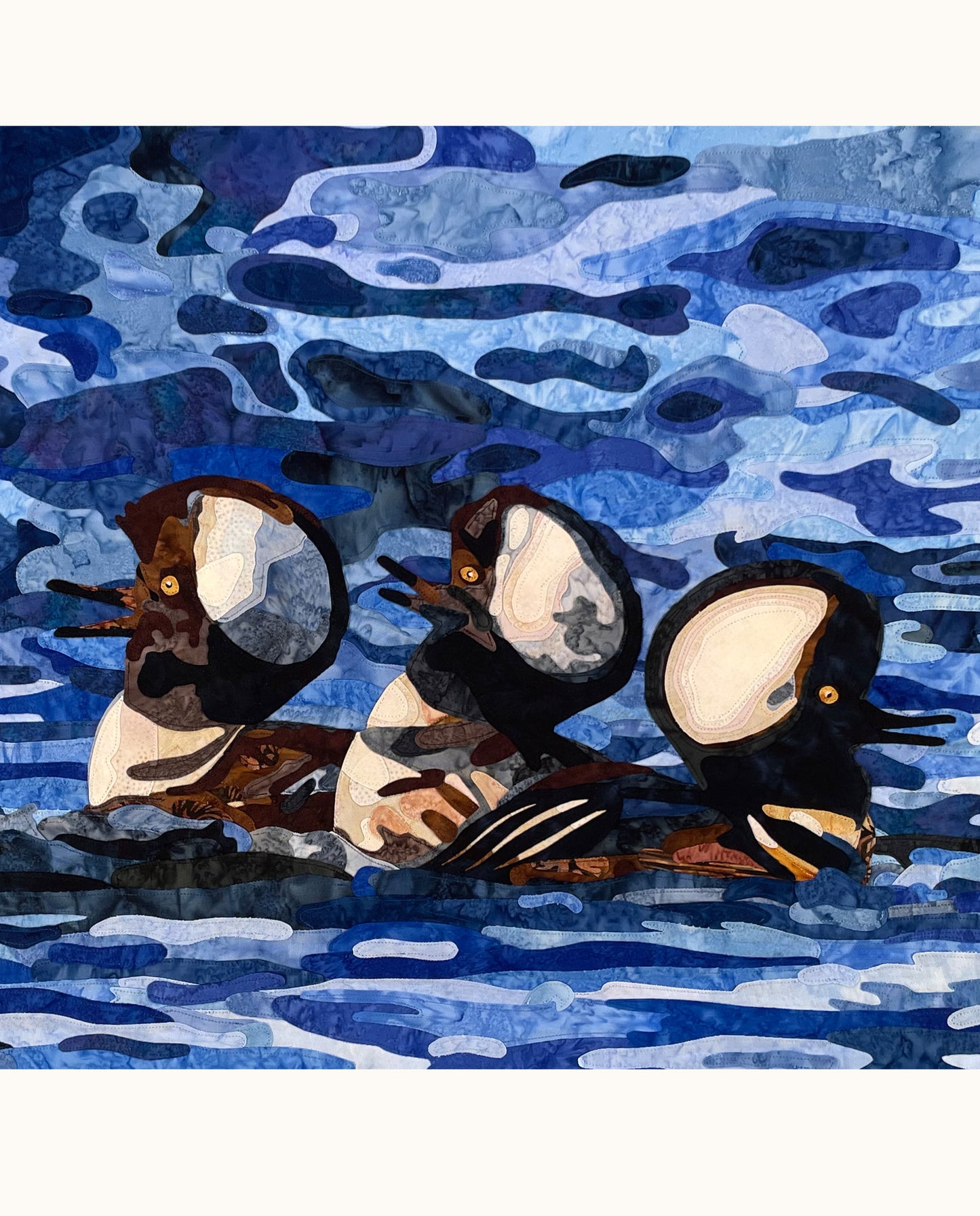 Fabric Collage Art - Hooded Mergansers