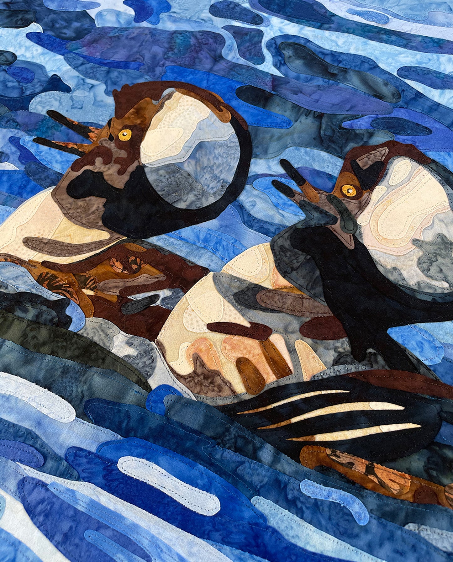 Fabric Collage Art - Hooded Mergansers