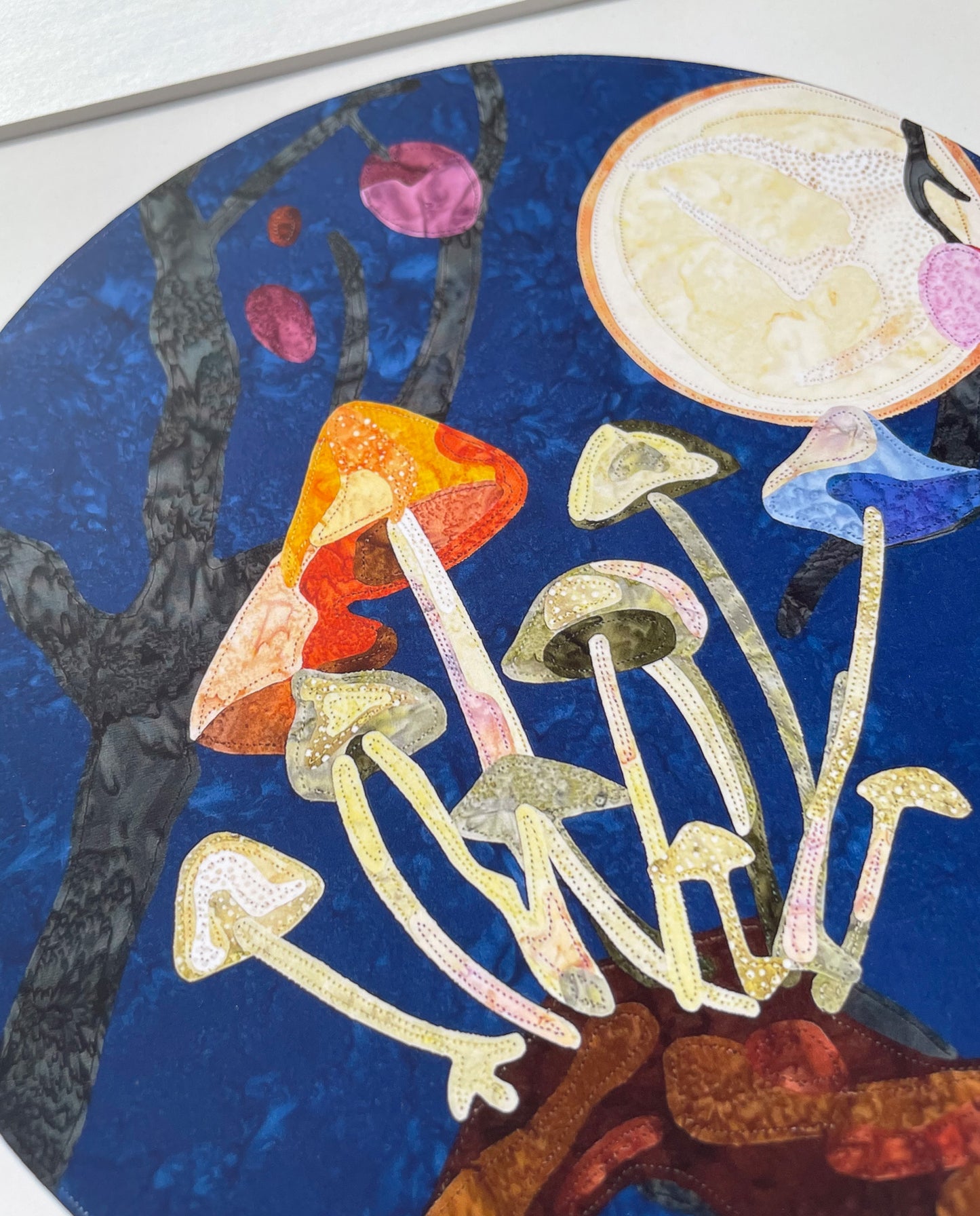 Fabric Collage Print - Bioluminescent Mushrooms
