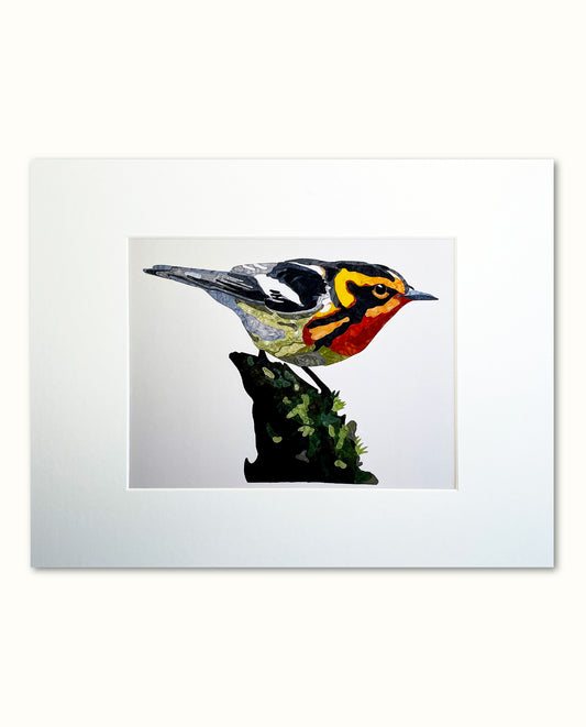 Fabric Collage Print - Blackburnian Warbler