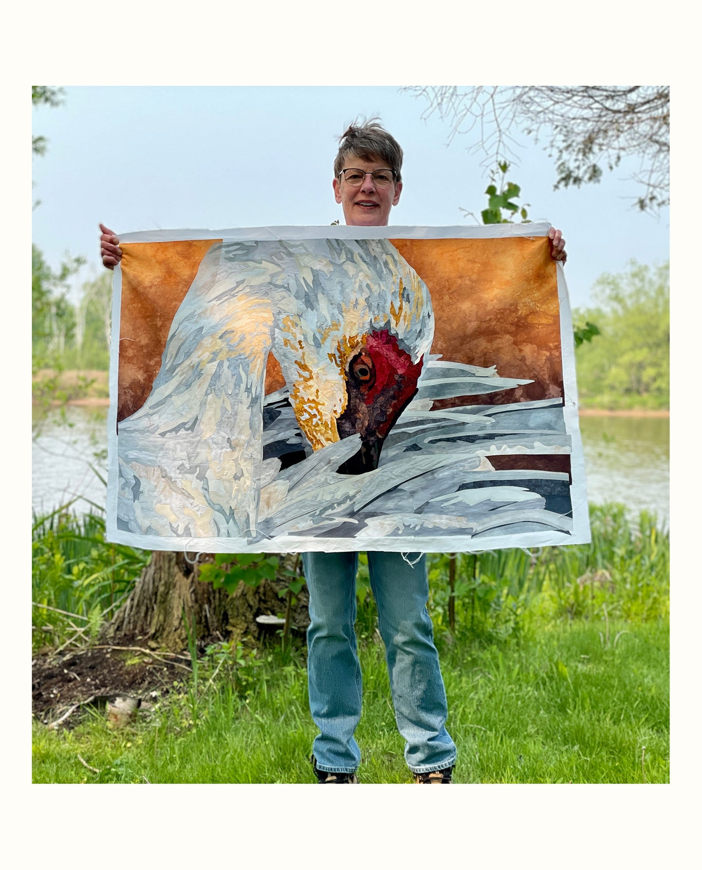 Fabric Collage Art - Sandhill Crane
