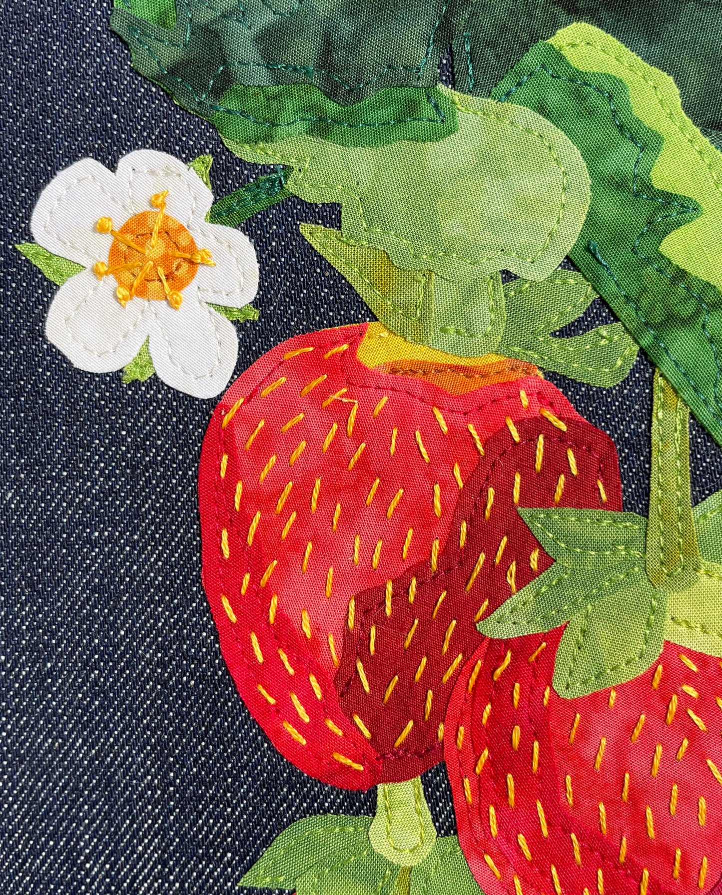 Fabric Collage Art - Wild Strawberry