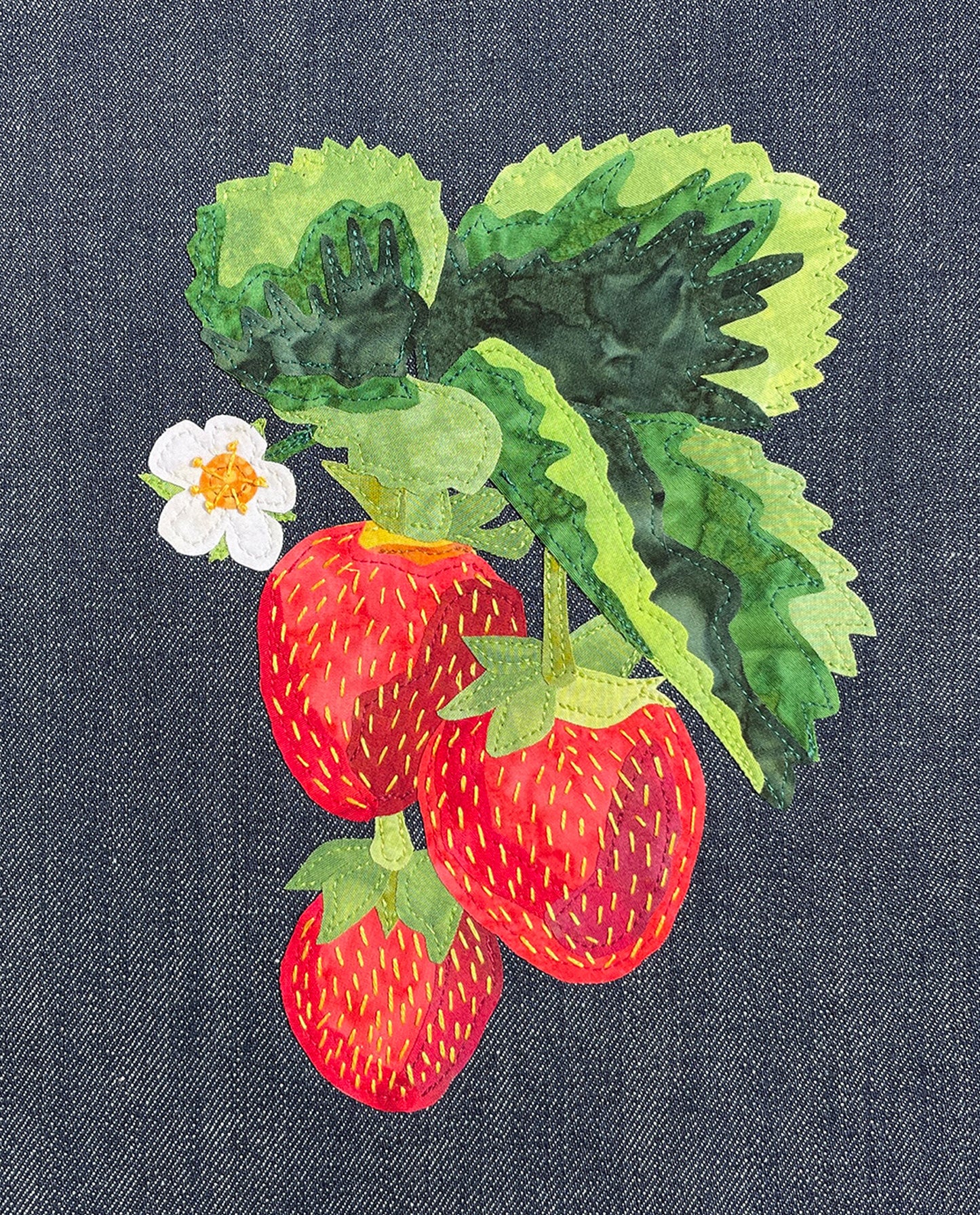 Fabric Collage Art - Wild Strawberry