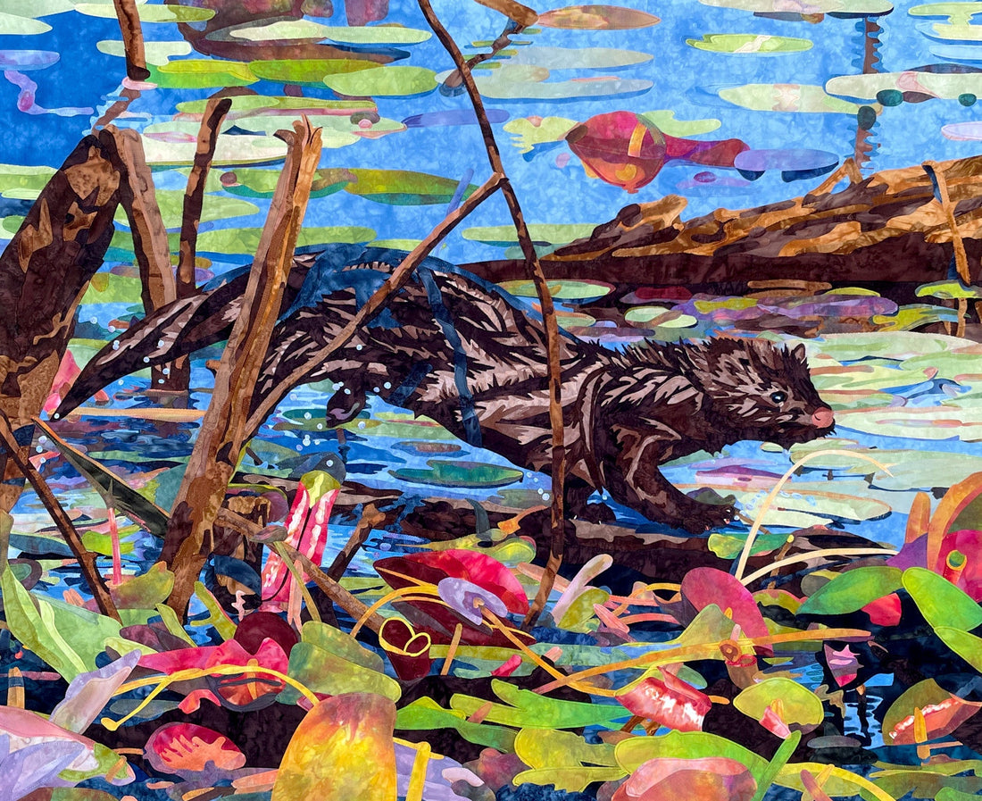 American Mink fabric collage by Natalija Walbridge
