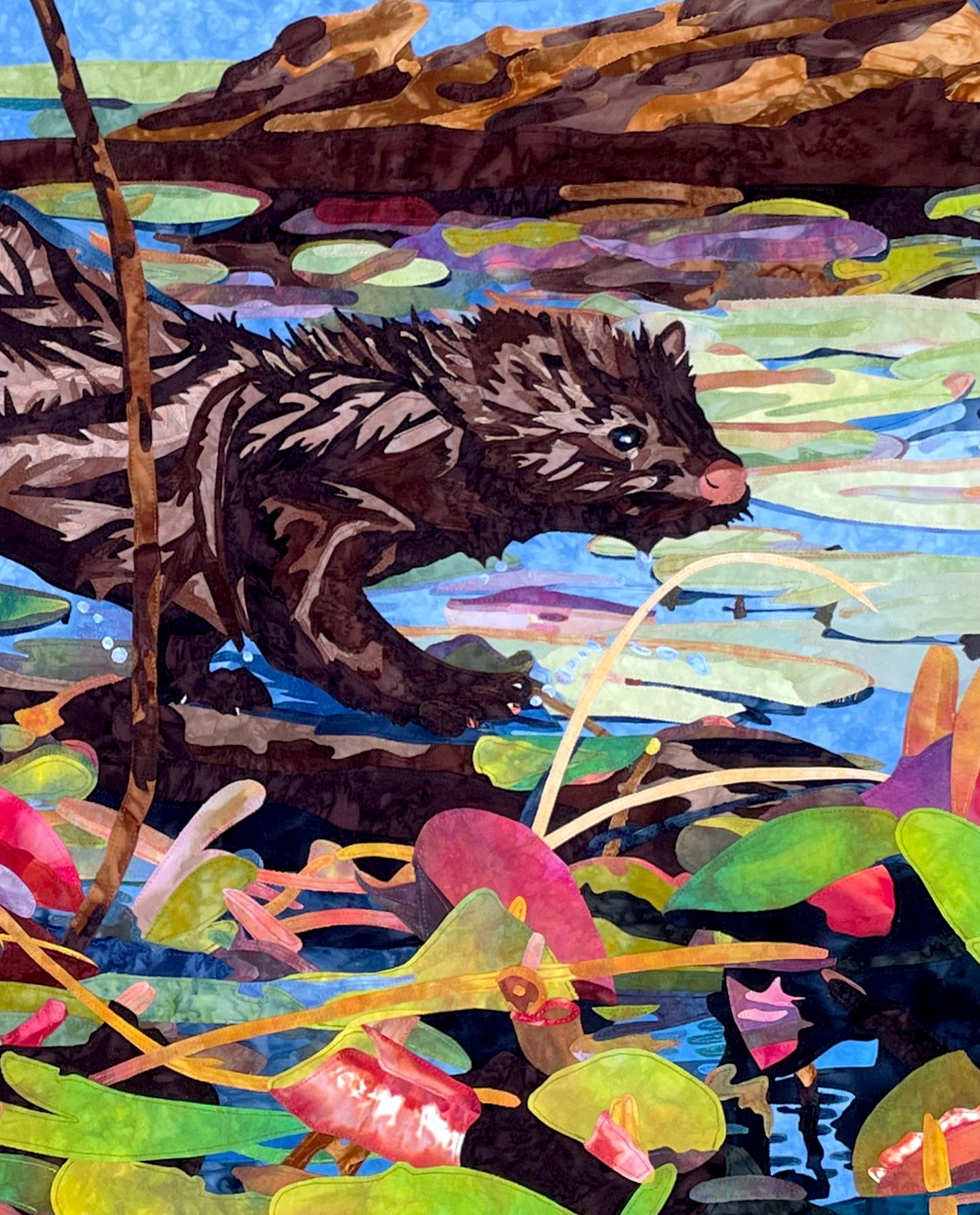 Fabric Collage Art - American Mink