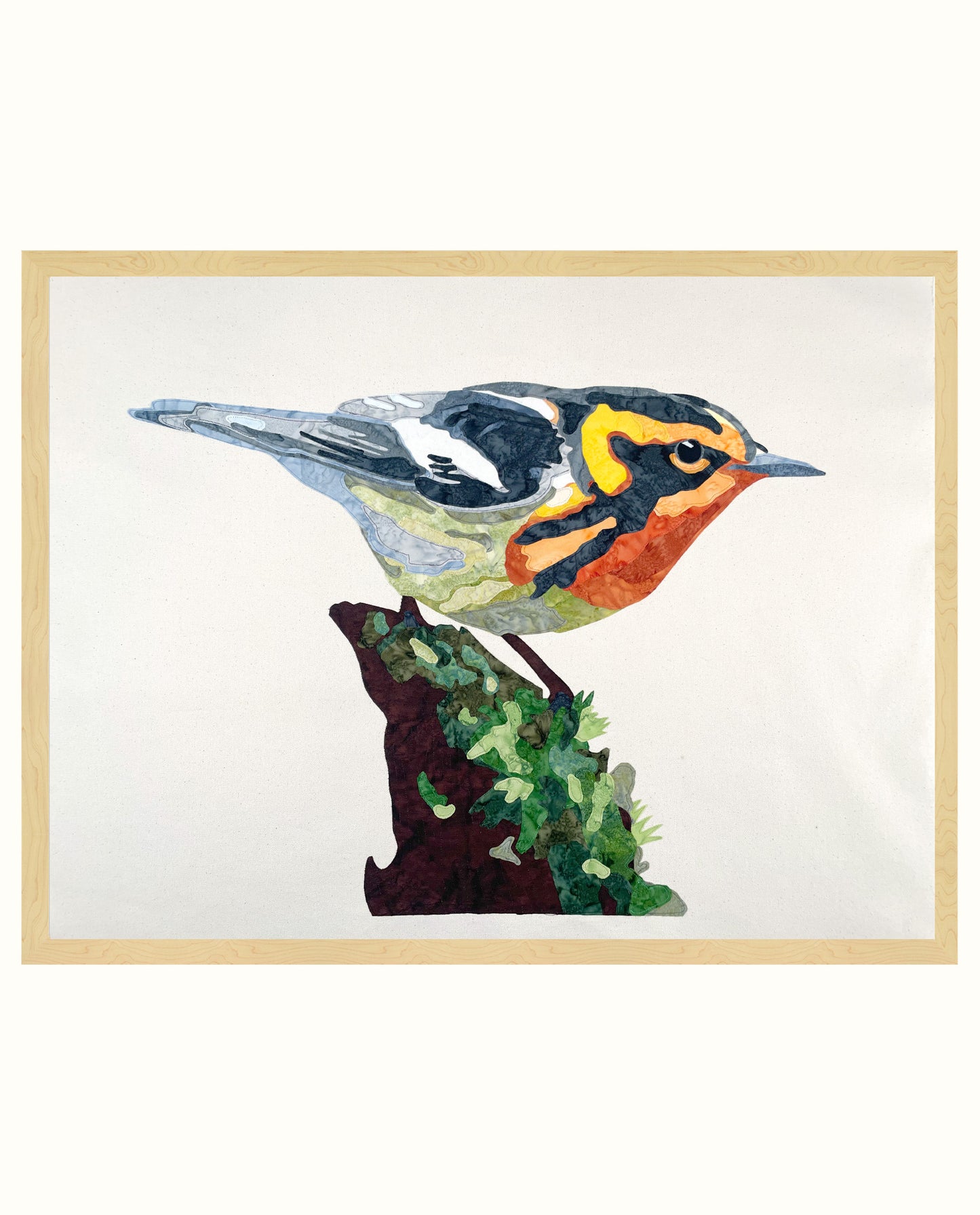 Fabric Collage Art - Blackburnian Warbler