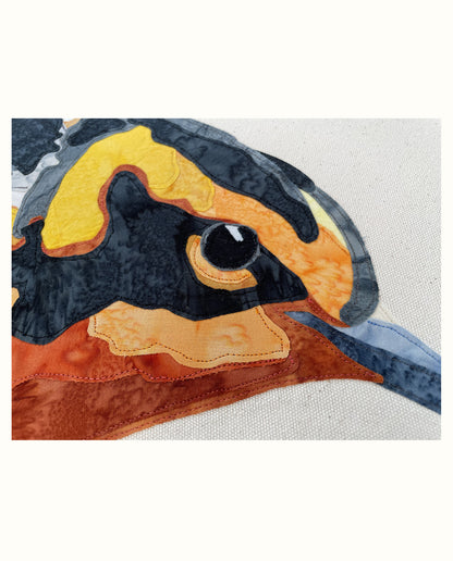 Fabric Collage Art - Blackburnian Warbler