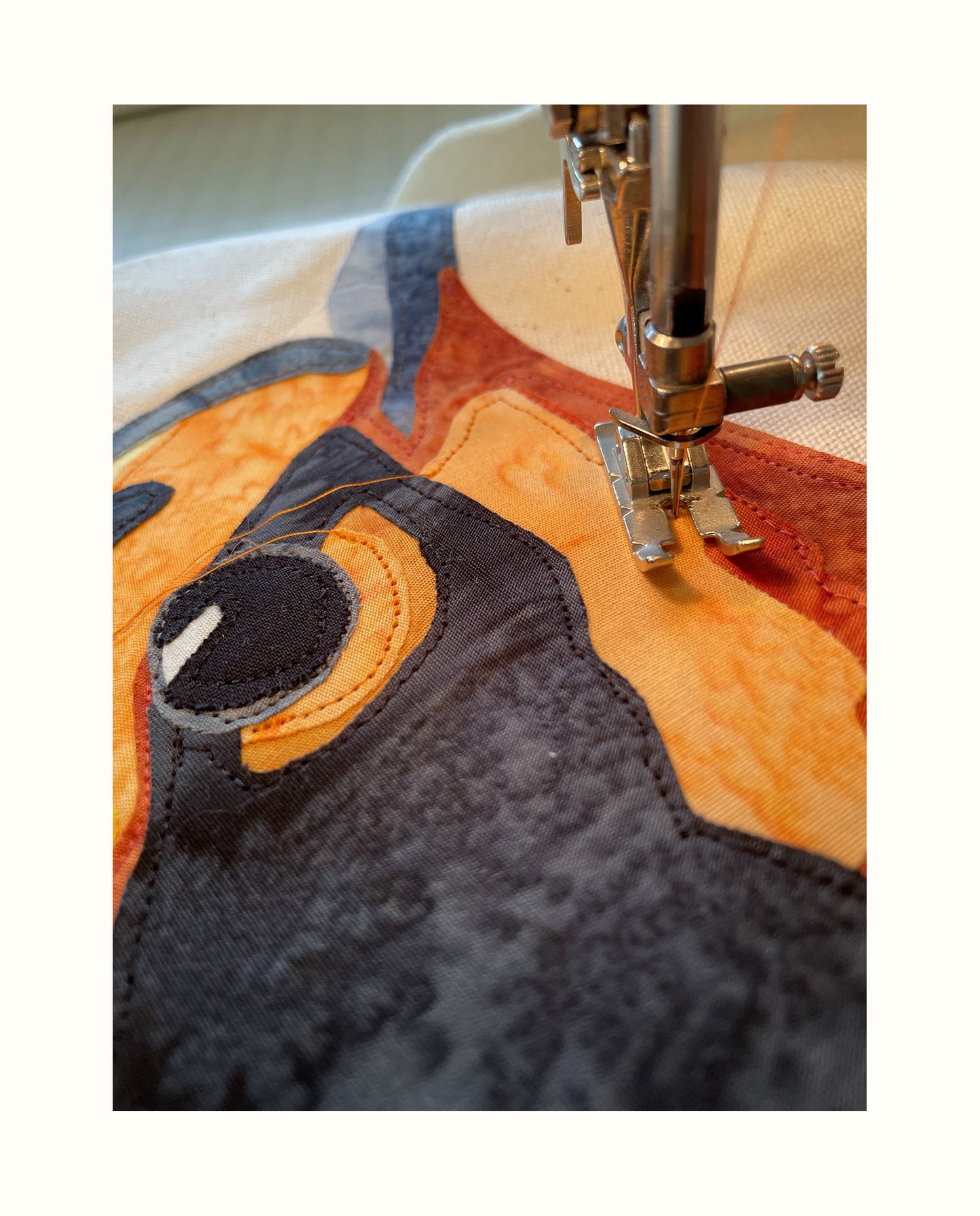 Fabric Collage Art - Blackburnian Warbler
