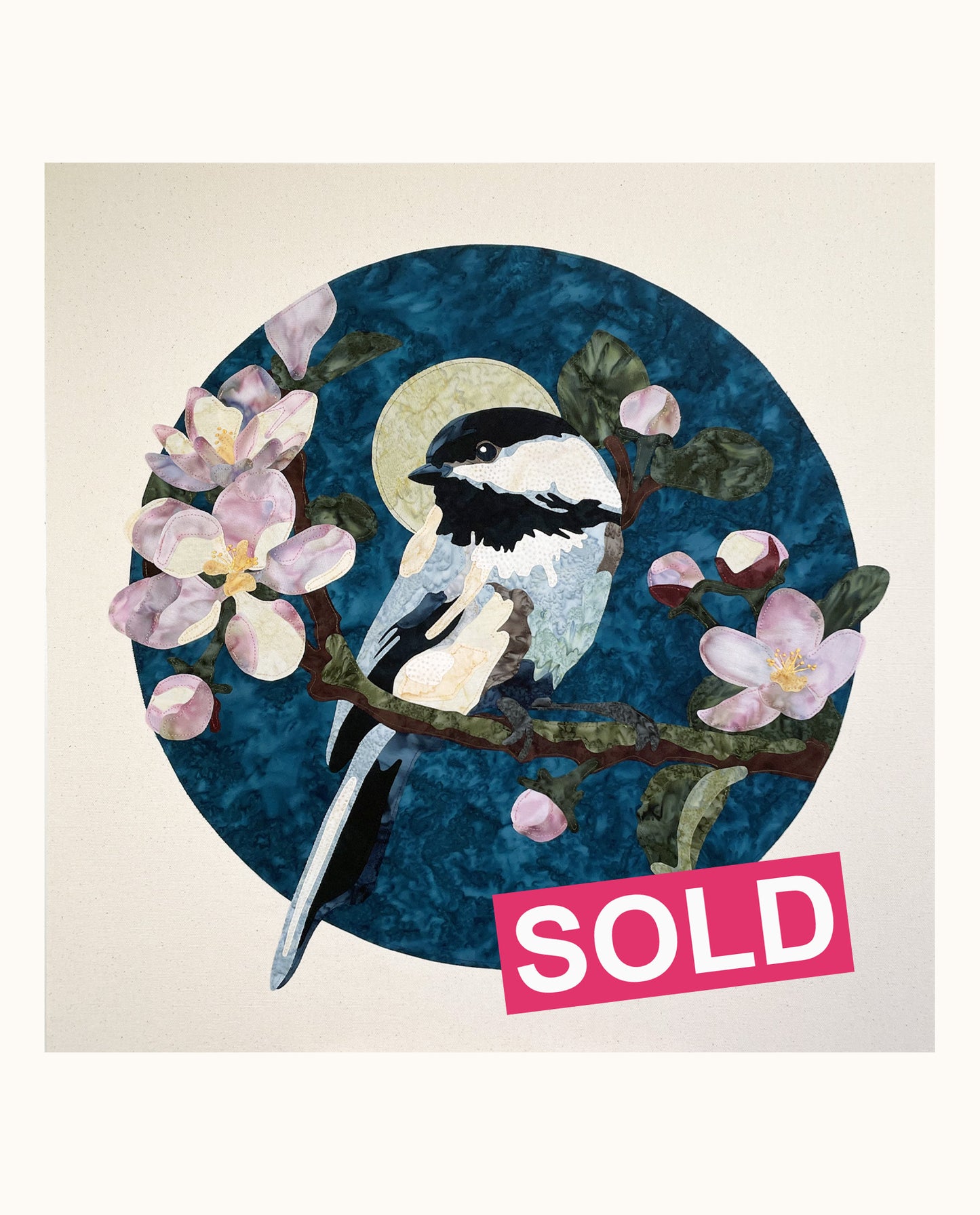 Fabric Collage Art - Chickadee