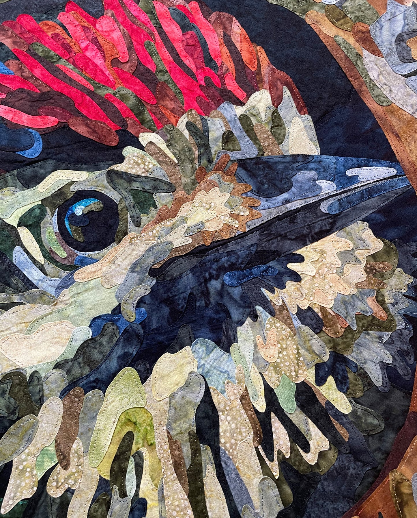 Fabric Collage Art - Downy Woodpecker