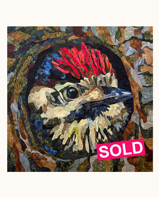 Fabric Collage Art - Downy Woodpecker