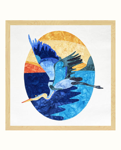 Fabric Collage Art - Great Blue Heron