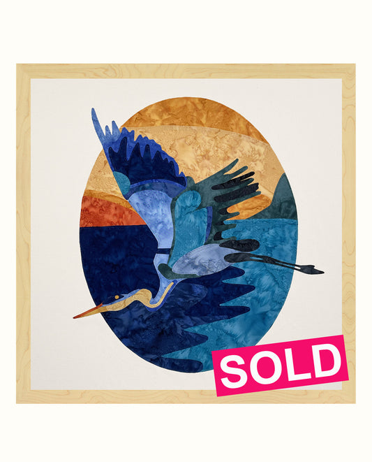 Fabric Collage Art - Great Blue Heron