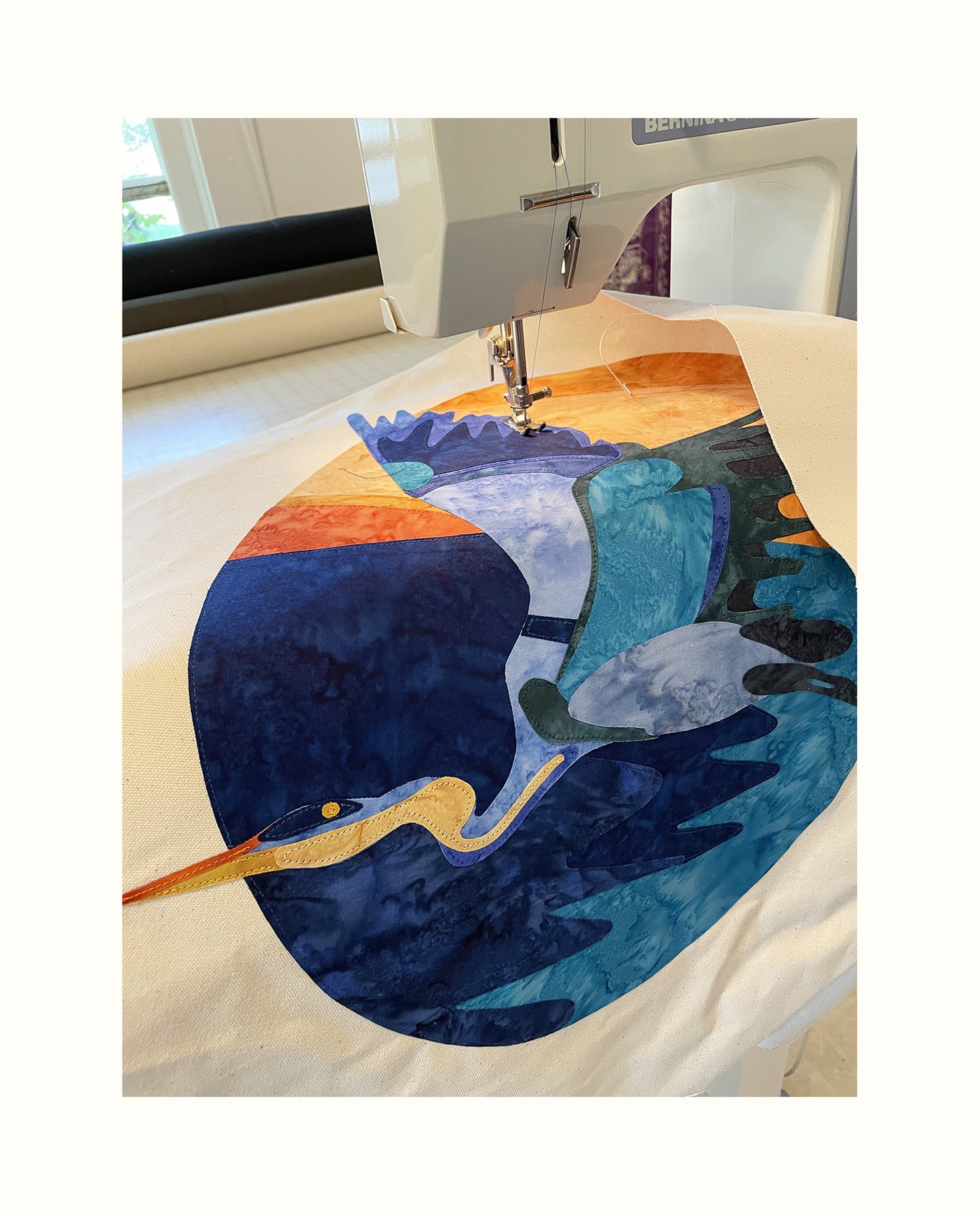 Fabric Collage Art - Great Blue Heron