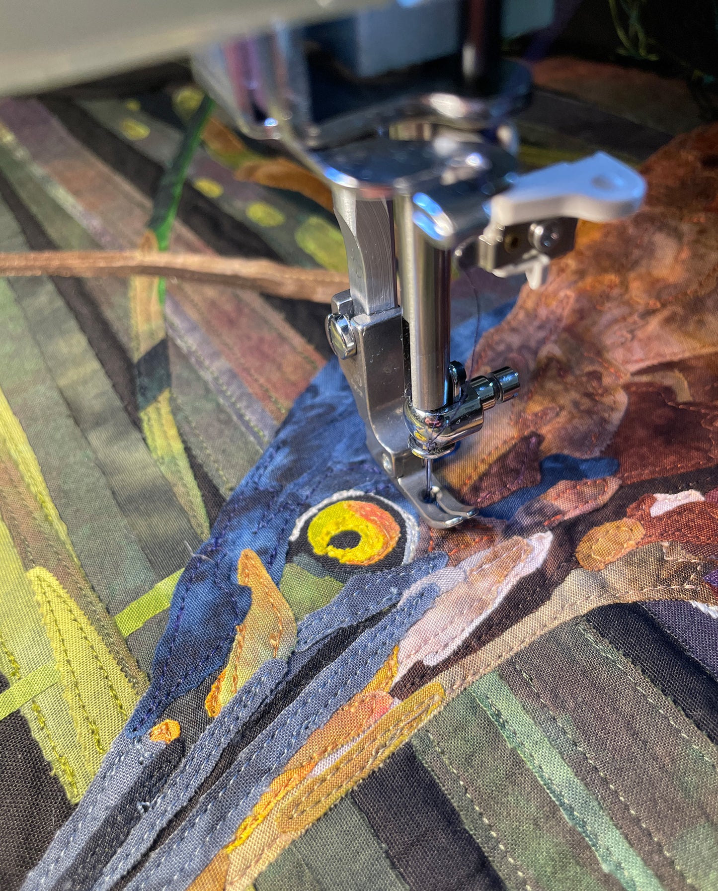 Fabric Collage Art - Green Heron