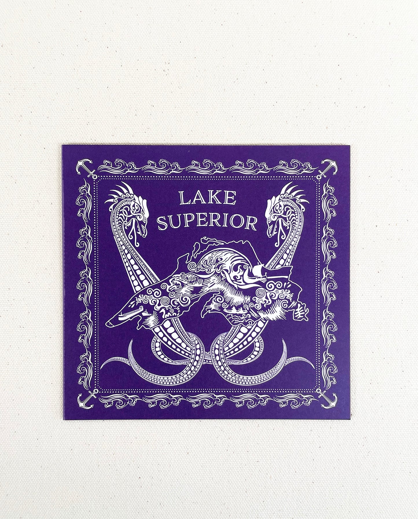 Lake Superior note card with purple background. Original art by Natalija Walbridge Dock 5