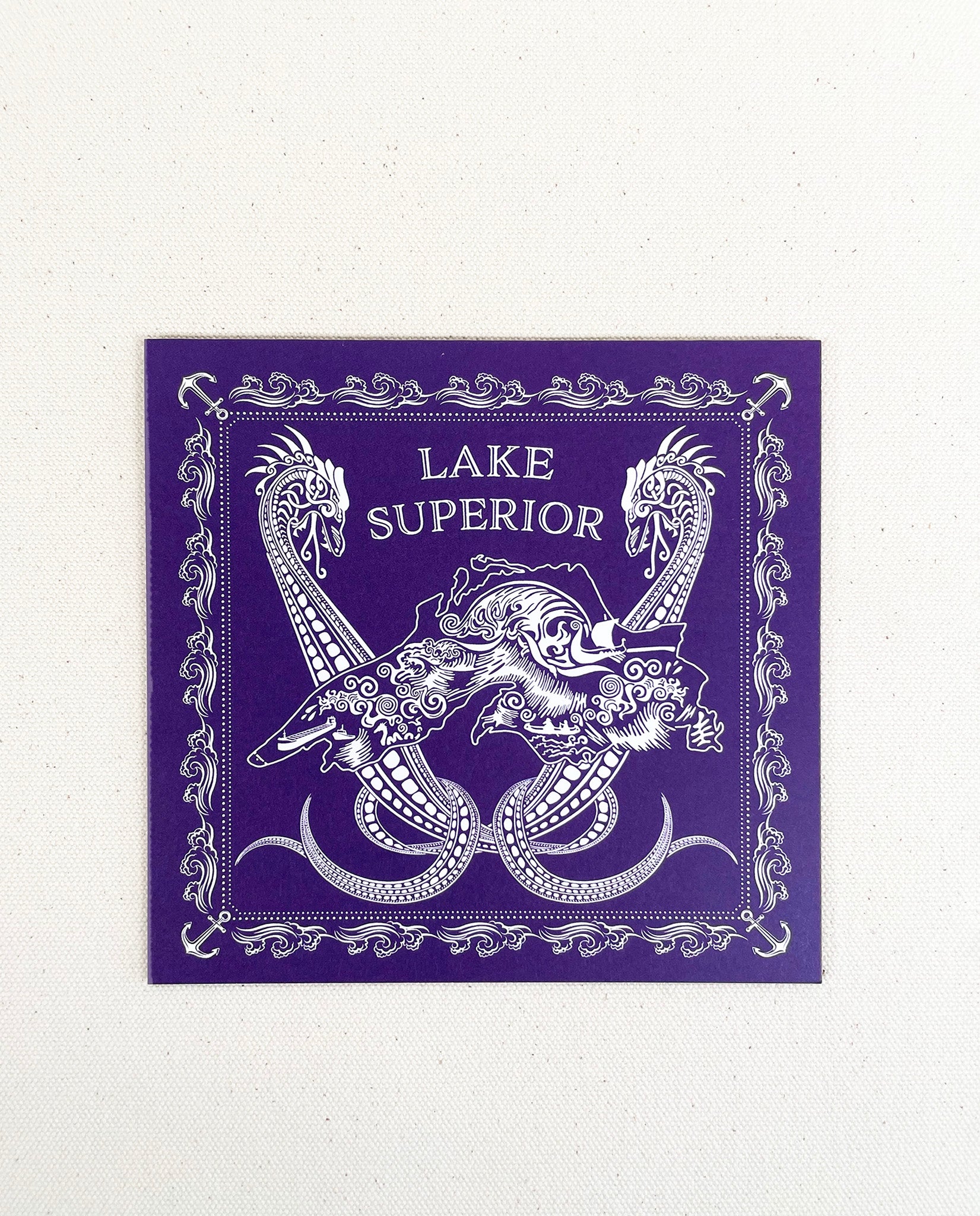 Lake Superior note card with purple background. Original art by Natalija Walbridge Dock 5