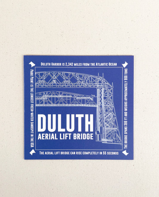 Lift Bridge note card with blue background. Original art by Natalija Walbridge Dock 5