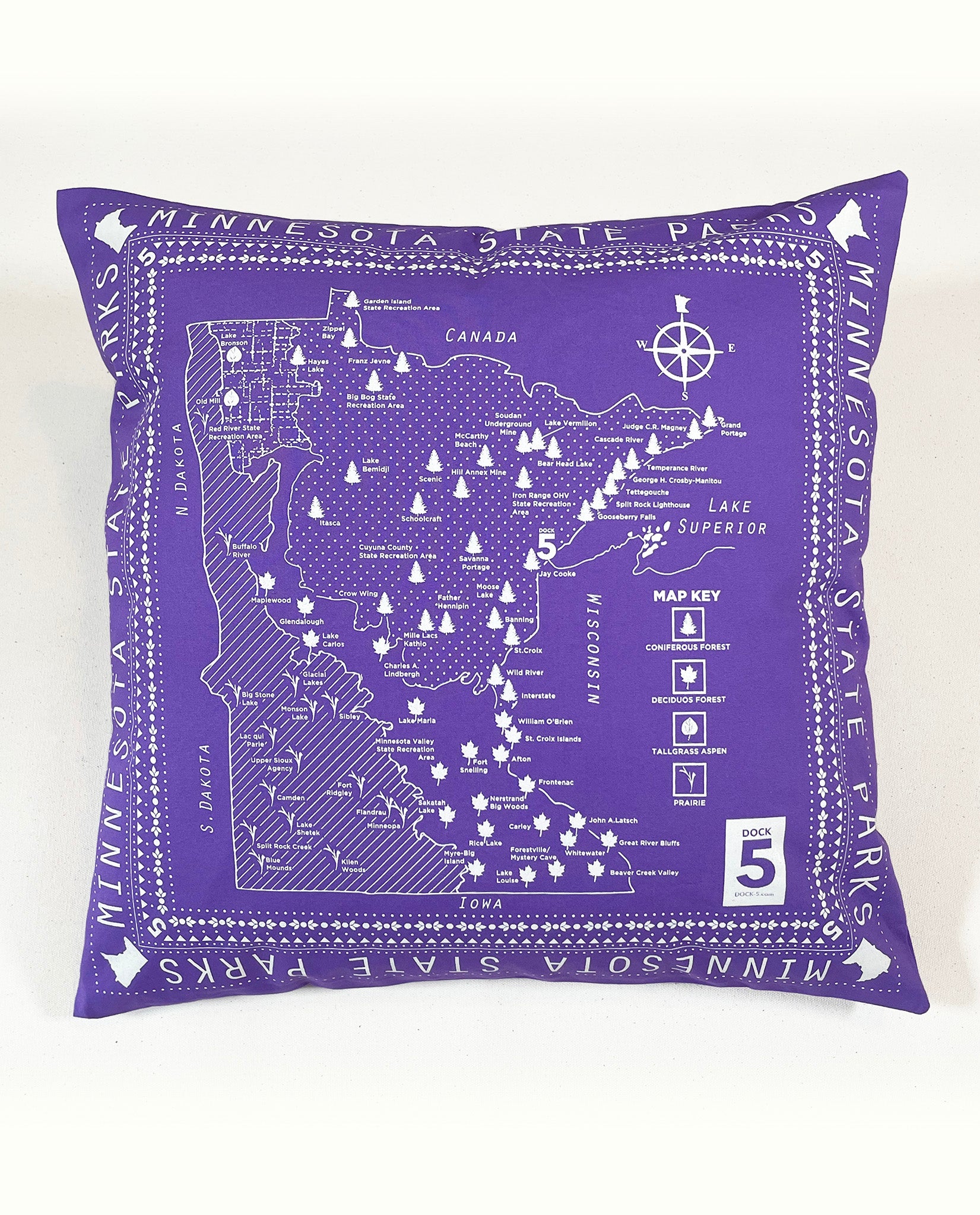 Minnesota State Parks Bandanna Pillow Cover Purple Handcrafted by Natalija Walbridge for Dock 5