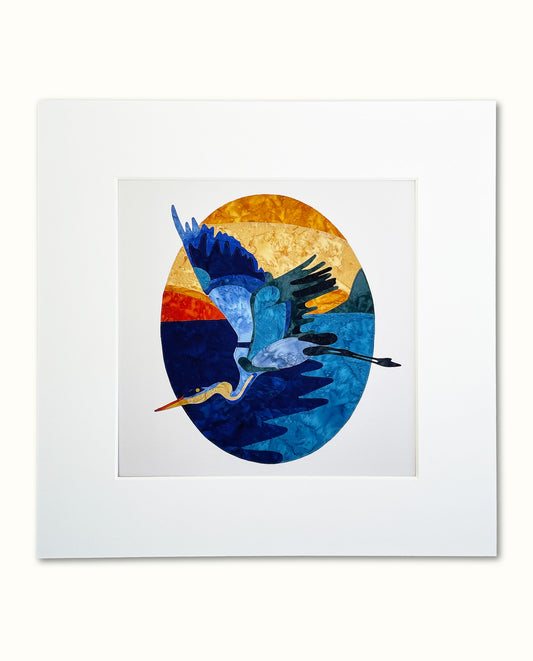 Fabric Collage Print - Great Blue Heron