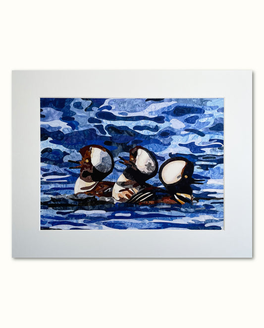 Fabric Collage Print - Hooded Mergansers