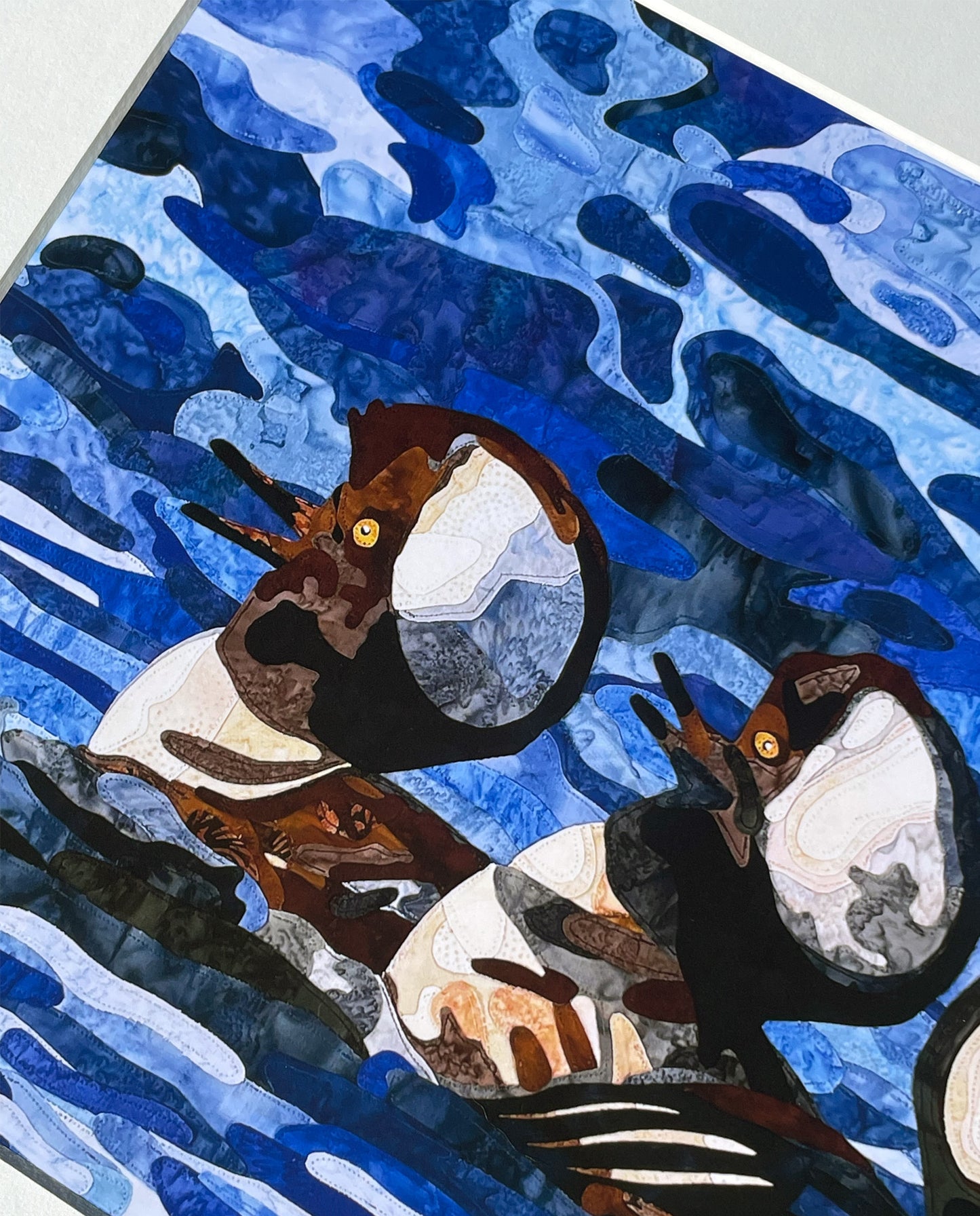 Fabric Collage Print - Hooded Mergansers