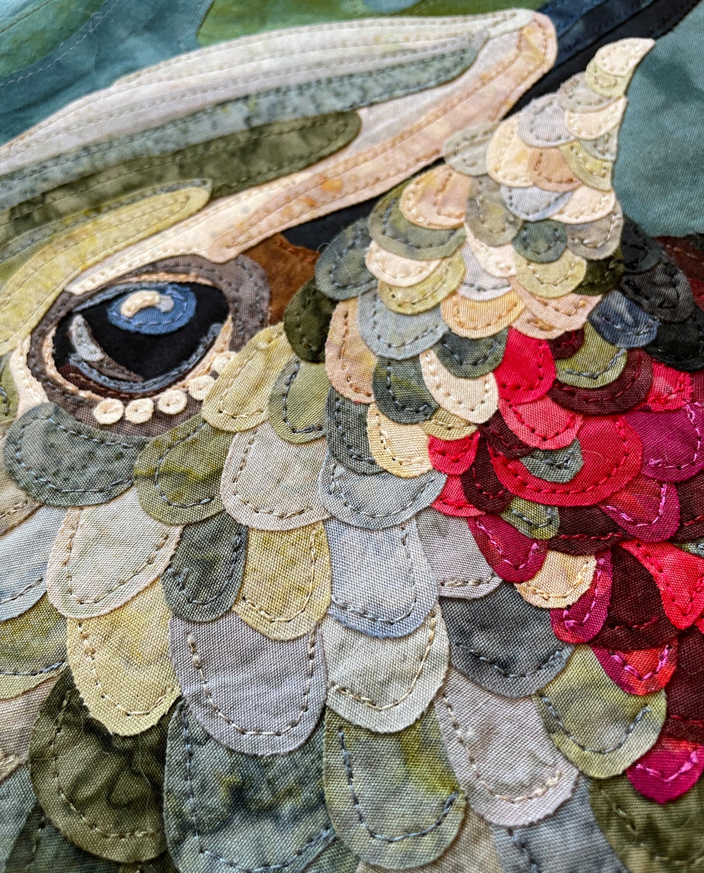 Fabric Collage Art - Ruby Throated Hummingbird