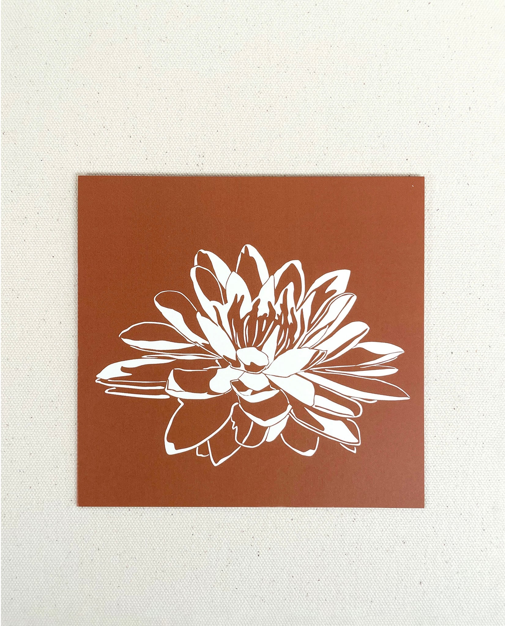 Water Lily note card with dark gold background. Original art by Natalija Walbridge Dock 5