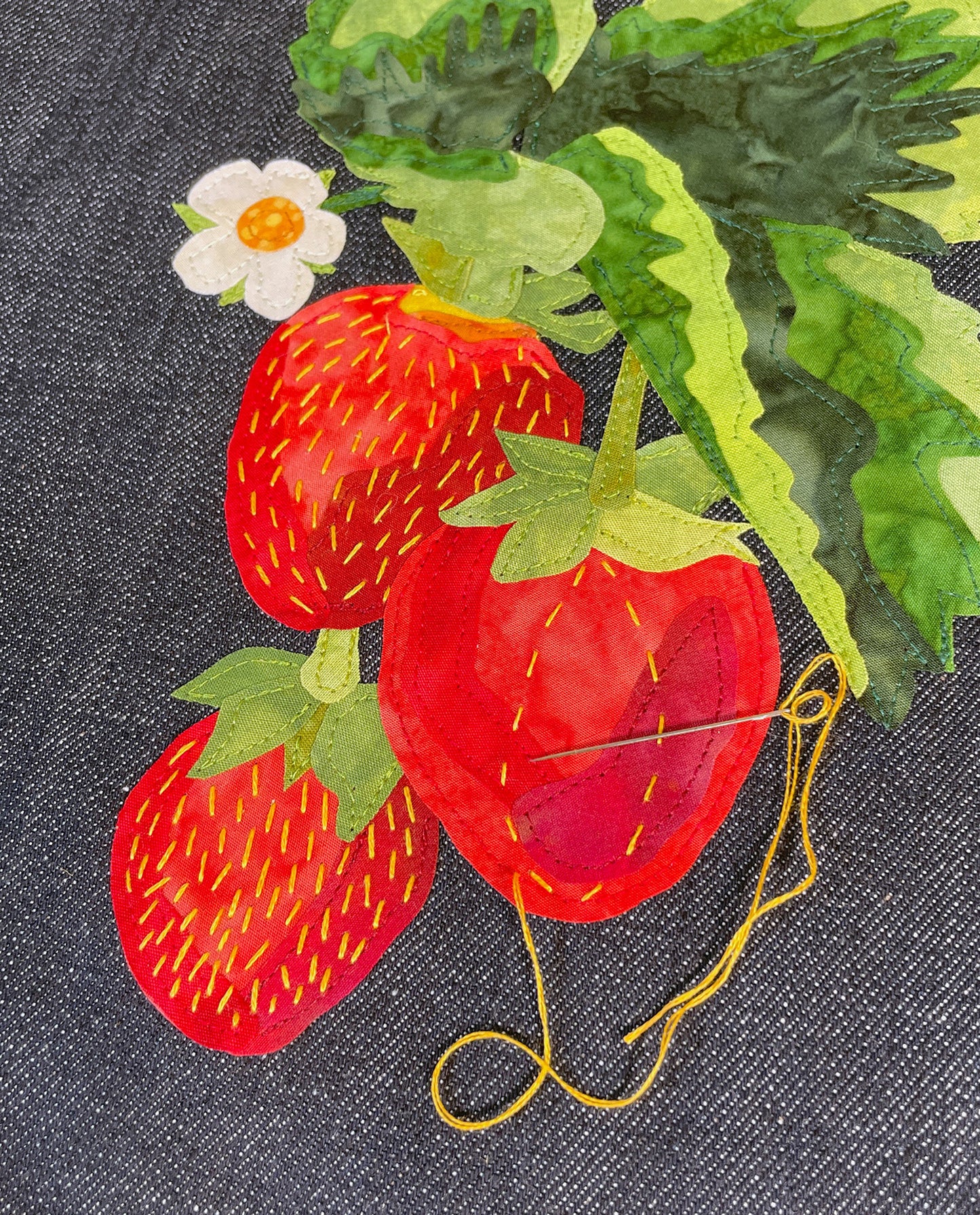 Fabric Collage Art - Wild Strawberry